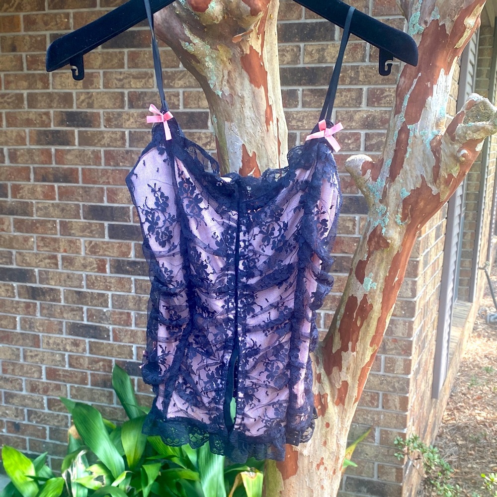 Lace Trim Sheer Cami Top in pink and Black🍒🍒
